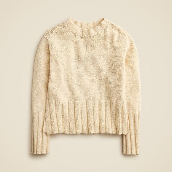 NWOT J.Crew Women's Marina Sweater in Textured Cotton Blend in Warm Sesame Sz L - Picture 5 of 13